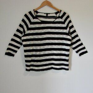 Black White Striped Knit Top Crewneck Boxy Lightweight MNG Mango Size Medium